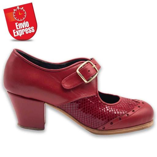 Calzado Flamenco Combinado Hebilla Piel y Serpiente Roja 39.5 [1]