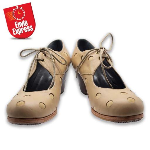 Calzado Flamenco Lunares Piel y Ante Beige 38