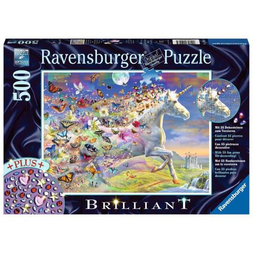 Puzzle 500 Piezas BRILLIANT Ravensburger 15046 UNICORNIO Y SUS MARIPOSAS - Con Piedras Brillantes  [1]
