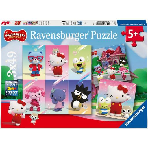 Puzzle Infantil HELLO KITTY Super Style 3 x 49 Piezas Ravensburger 12001035 AVENTURAS EN CHERRY TOWN