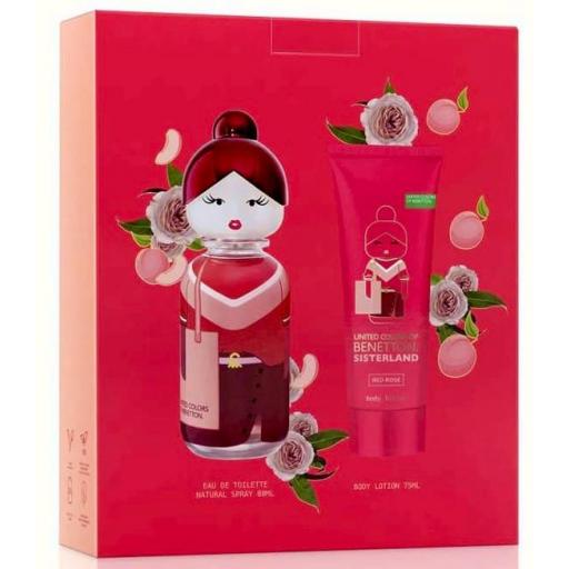 Estuche Regalo Colonia BENETTON SISTERLAND RED ROSE Para Mujer EDT 80ml + Body Lotion 75ml