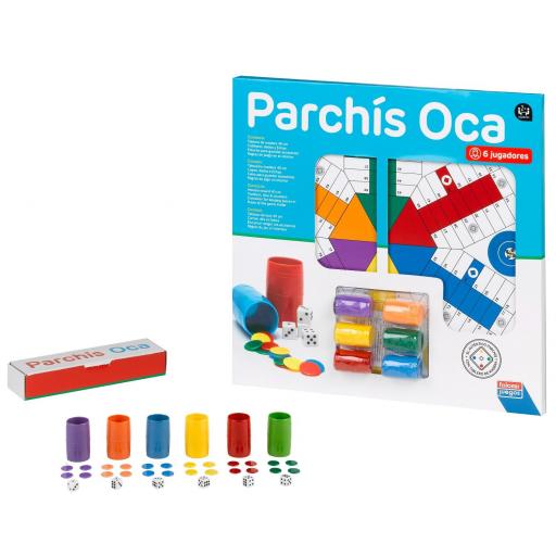 Juego de Mesa PARCHIS Y OCA 6 Jugadores - Tablero de Madera 40 cm Con Accesorios - Falomir Juegos  [2]