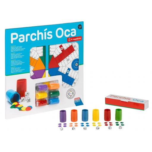 Juego de Mesa PARCHIS Y OCA 6 Jugadores - Tablero de Madera 40 cm Con Accesorios - Falomir Juegos  [1]