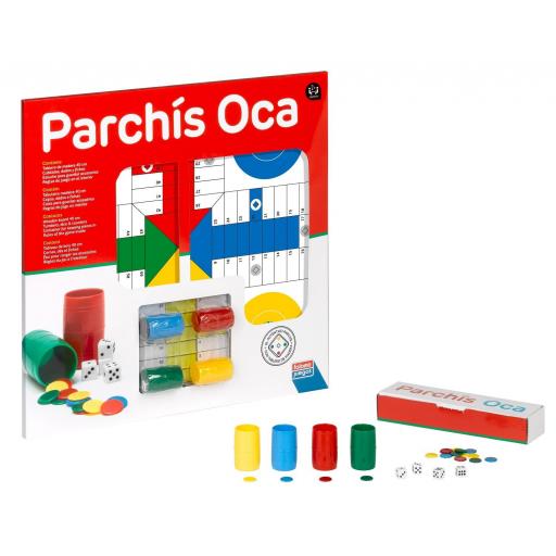 Juego de Mesa PARCHIS Y OCA 4 Jugadores - Tablero de Madera 40 cm Con Accesorios - Falomir Juegos  [1]