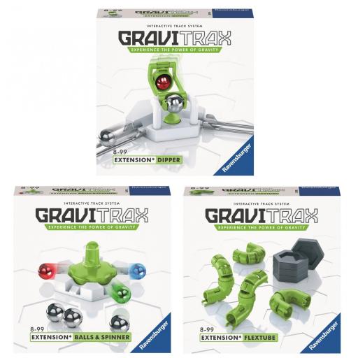 Pack 3 Complementos GraviTrax Extensiones FLEXTUBE + BALLS & SPINNER + DIPPER