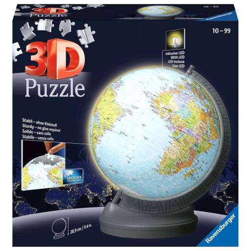 Puzzle 3D Ravensburger 11549 BOLA DEL MUNDO - GLOBO TERRAQUEO CON LUZ 540 Piezas