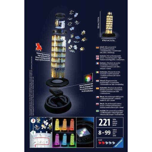 Puzzle 3D Night Edition Ravensburger 12515 TORRE DE PISA Con Luz Led Multicolor [1]