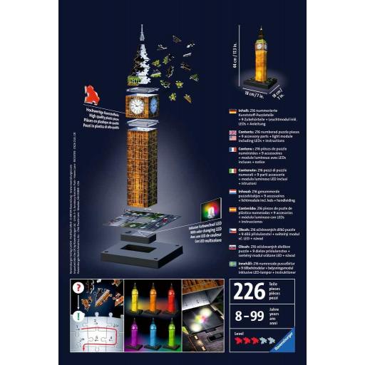 Puzzle 3D Night Edition Ravensburger 12588 BIG BEN DE LONDRES Con Luz Led Multicolor [1]