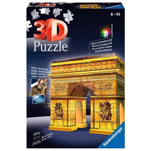 Puzzle 3D Night Edition Ravensburger 12522 ARCO DEL TRIUNFO DE PARIS Con Luz Led Multicolor