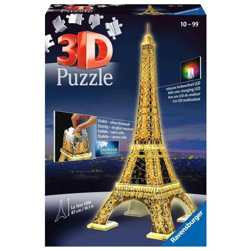 Puzzle 3D Night Edition Ravensburger 12579 TORRE EIFFEL DE PARIS Con Luz Led Multicolor