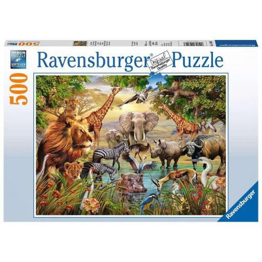 Puzzle Animales Africanos 500 Piezas Ravensburger 14809 GRANDES ANIMALES EN TORNO AL ESTANQUE EN AFRICA [1]