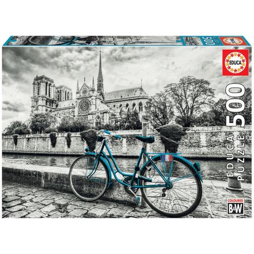 Puzzle de París Blanco y Negro 500 Piezas EDUCA 18482 BICICLETA CERCA DE NOTRE DAME [1]