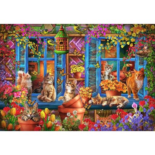 Puzzle de Flores y Gatitos 1000 Piezas Bluebird 90973 GATOS EN EL ALFEIZAR DE LA VENTANA [0]