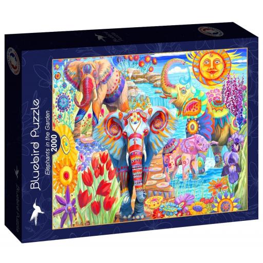 Puzzle Colorido de Arte Moderno 2000 Piezas Bluebird 90015 ELEFANTES EN EL JARDIN [1]