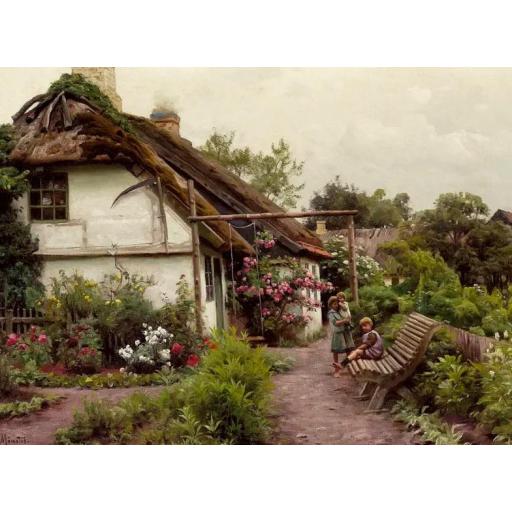 Puzzle de Arte 1000 Piezas D-TOYS 77639 NIÑOS EN EL JARDIN DE FLORES , de Peder Mork Monsted [0]