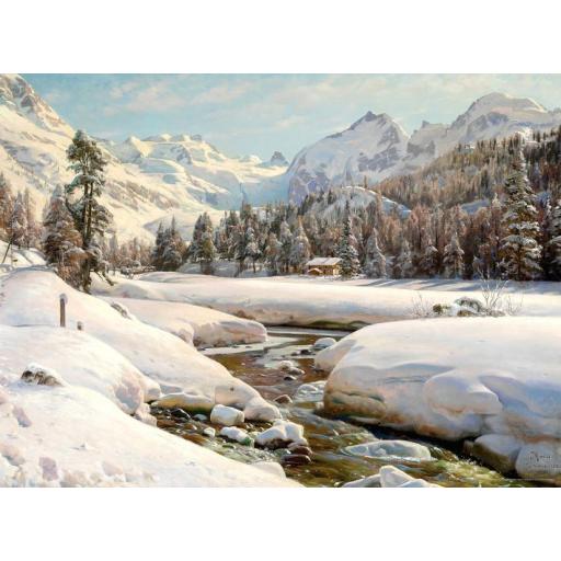 Puzzle de Arte 1000 Piezas D-TOYS 77660 PAISAJE INVERNAL EN SUIZA CERCA DE ENGADINA , de Peder Mork Monsted