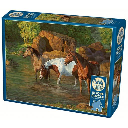 Puzzle Senior 500 Piezas Grandes XXL Cobble Hill 85051 ESTANQUE DE CABALLOS [1]