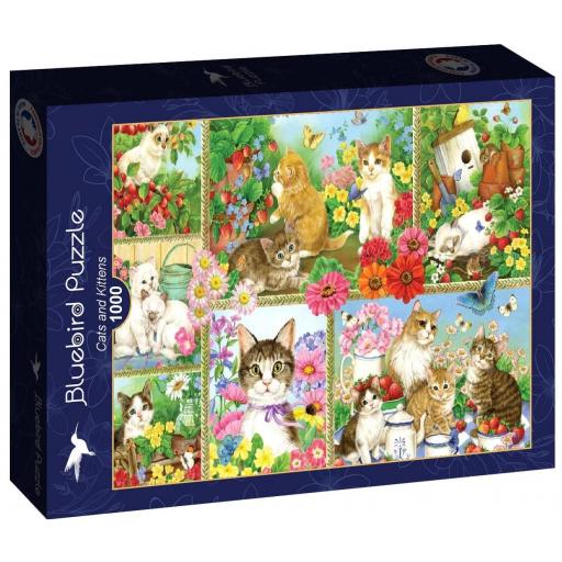 Puzzle Collage de Flores y Gatitos 1000 Piezas Bluebird 91014 GATOS Y GATITOS [1]