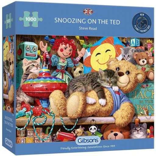 Puzzle de Gatos y Gatitos 1000 Piezas Gibsons G6281 DURMIENDO SOBRE EL OSITO DE PELUCHE [1]