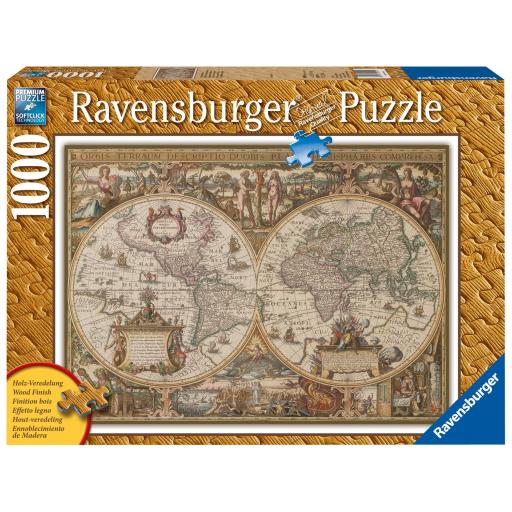 Puzzle de Mapas Antiguos 1000 Piezas Ravensburger 19004 MAPAMUNDI ANTIGUO - Piezas Efecto Madera [1]
