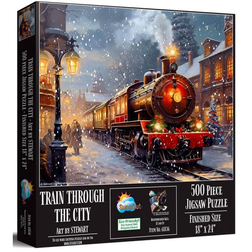 Puzzle Senior Navideño 500 Piezas SunsOut 61836 TREN A TRAVES DE LA CIUDAD EN NAVIDAD [1]