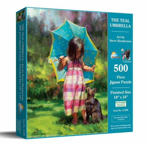 Puzzle Senior y Familiar 500 Piezas Grandes SunsOut 11205 EL PARAGUAS VERDE AZULADO [1]