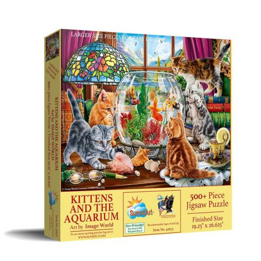 Puzzle Senior de Gatos y Gatitos 500 Piezas Grandes SunsOut 42973 LOS GATITOS Y EL ACUARIO [1]