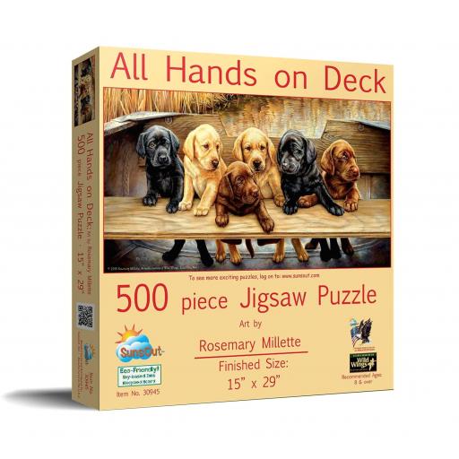 Puzzle Senior de Perros y Perritos 500 Piezas Grandes Formato Panoramico SunsOut 30945 TODOS MANOS A LA OBRA [1]