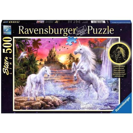 Puzzle Fluorescente Efecto Neon 500 Piezas Ravensburger 14873 UNICORNIOS EN EL RIO [2]