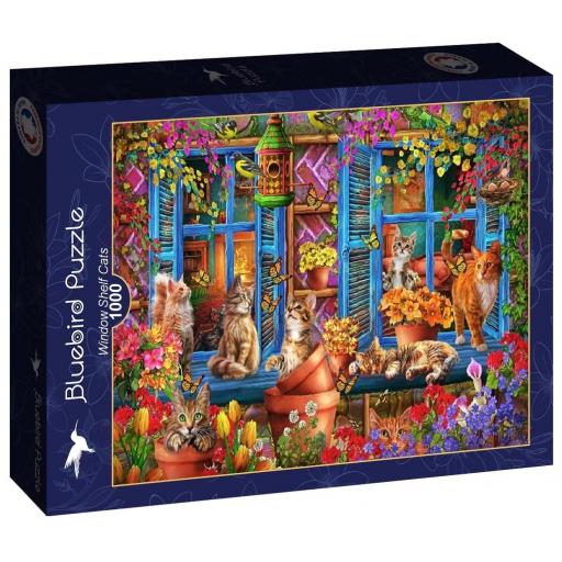 Puzzle de Flores y Gatitos 1000 Piezas Bluebird 90973 GATOS EN EL ALFEIZAR DE LA VENTANA [1]