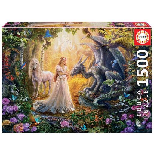 Puzzle Arte Fantastico con Dragones 1500 Piezas EDUCA 17696 DRAGON, PRINCESA Y UNICORNIO [1]