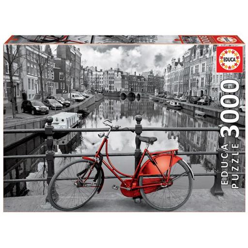 Puzzle de Amsterdam Blanco y Negro 3000 Piezas EDUCA 16018 LA BICICLETA ROJA [1]