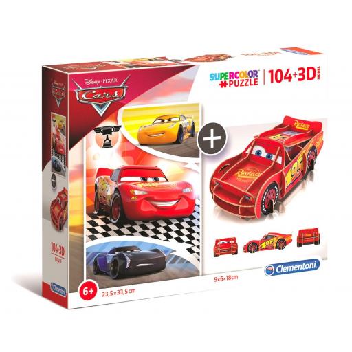 Clementoni 20160 - Puzzle Infantil Disney Cars 104 Piezas + Puzzle 3D Figura Rayo McQueen 