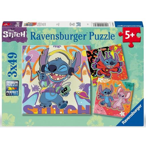 Puzzle Infantil Disney STITCH 3 x 49 Piezas Ravensburger 12001070 JUEGA TODO EL DIA