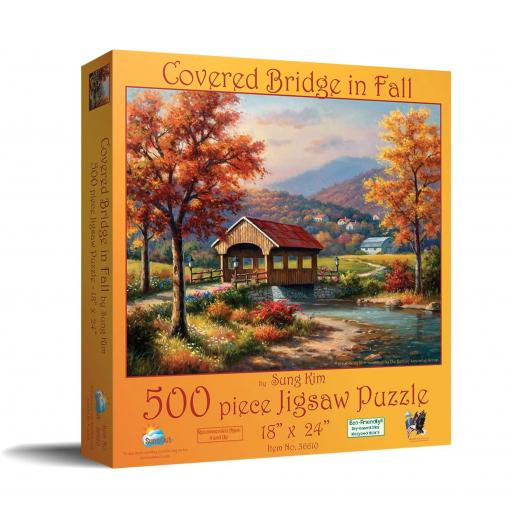 Puzzle Senior 500 Piezas Grandes SunsOut 36610 PUENTE CUBIERTO EN OTOÑO , de Sung Kim [1]