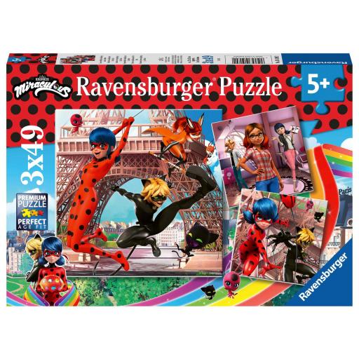 Puzzle Infantil MIRACULOUS 3 x 49 Piezas Ravensburger 05189 NUESTROS HEROES LADYBUG Y CAT NOIR