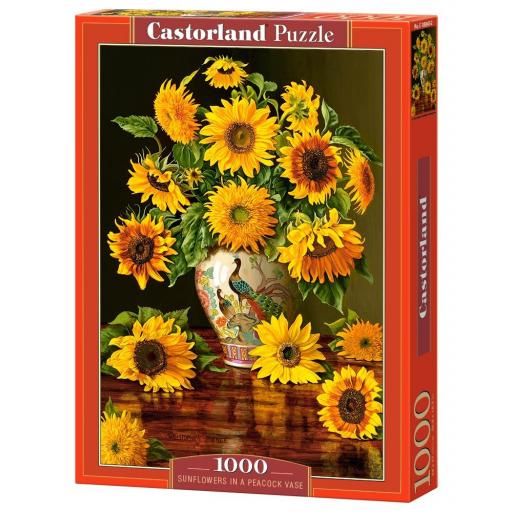Puzzle de Ramos y Centros de Flores 1000 Piezas Castorland 103843 GIRASOLES EN EL JARRÓN DEL PAVO REAL [1]