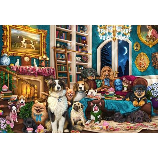 Puzzle de Perros y Perritos 1000 Piezas Schmidt 59988 FIESTA EN LA BIBLIOTECA , de Brigid Ashwood