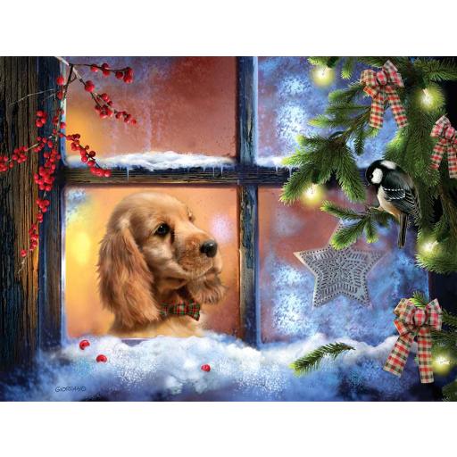 Puzzle Senior Navideño de Perros y Perritos 500 Piezas Grandes SunsOut 37248 EL ASIENTO JUNTO A LA VENTANA