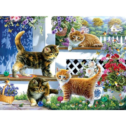 Puzzle Senior de Gatos y Gatitos 500 Piezas Grandes SunsOut 61930 VERANDA SOLEADA