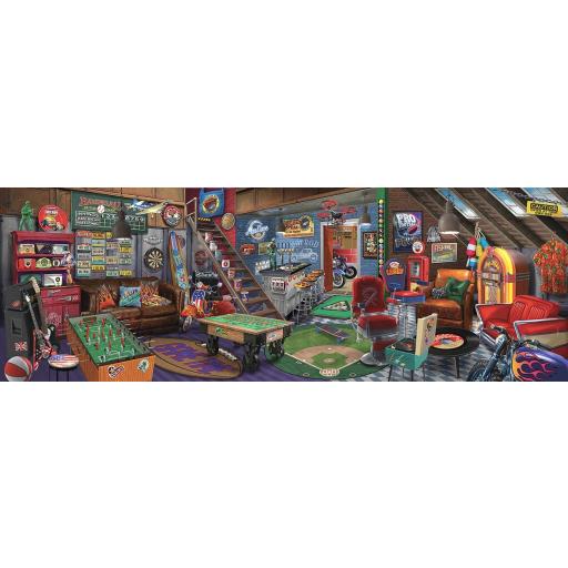 Puzzle Senior Retro , Vintage y Nostalgia 500 Piezas Grandes Formato Panoramico SunsOut 31924 SALA DE JUEGOS PARA HOMBRES