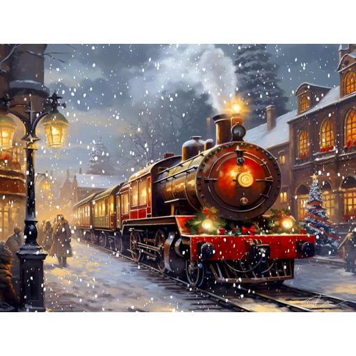 Puzzle Senior Navideño 500 Piezas SunsOut 61836 TREN A TRAVES DE LA CIUDAD EN NAVIDAD