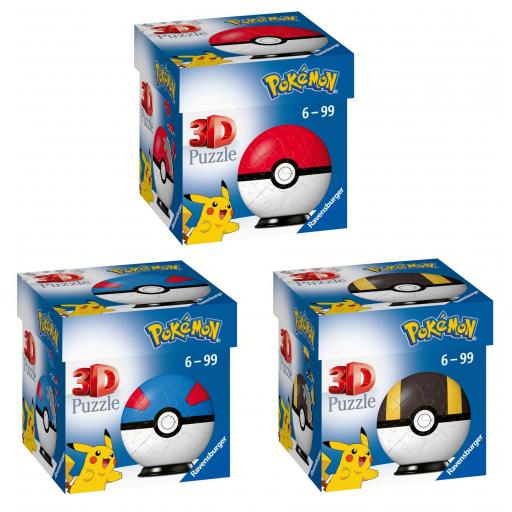 Pack 3 Puzzles 3D Ravensburger 11256 + 11265 + 11266 POKEBOLAS DE POKEMON - POKEBALLS