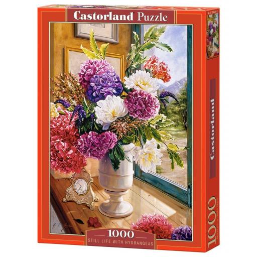 Puzzle de Jarrones con Ramos de Flores 1000 Piezas CASTORLAND 104444 BODEGÓN CON HORTENSIAS [1]