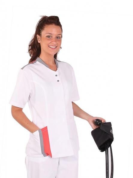 Blusa botón combi gris