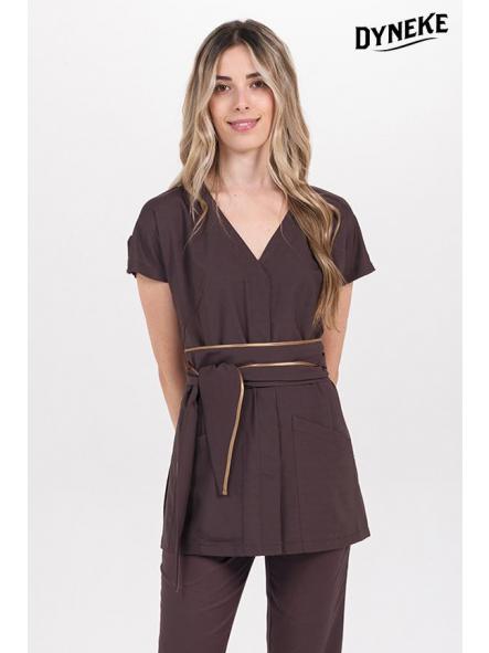 Chaqueta kimono elástica marrón con cinturón [0]