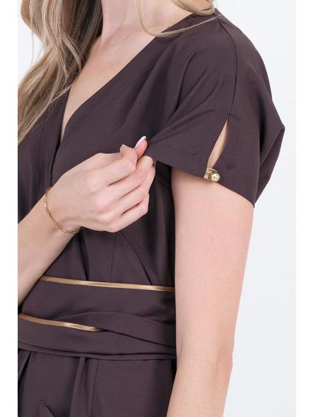 Chaqueta kimono elástica marrón con cinturón [4]