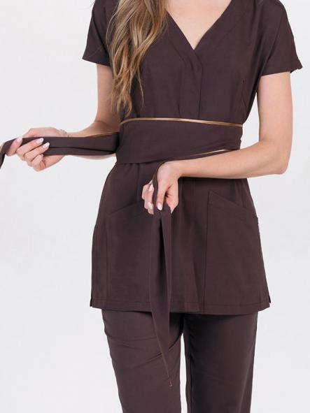 Chaqueta kimono elástica marrón con cinturón [2]