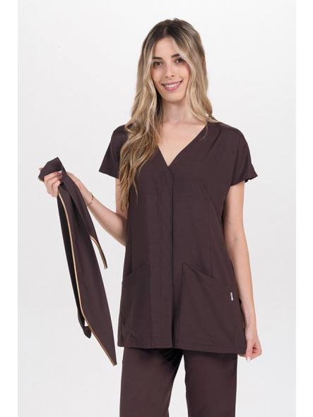 Chaqueta kimono elástica marrón con cinturón [1]