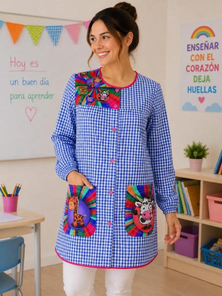 Bata Profesora Animales Azul
